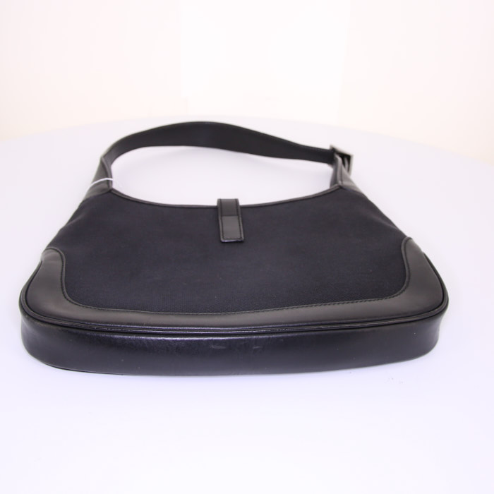 Gucci Bardot handbag in black canvas and black leather - Detail D4