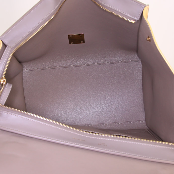 Bolso de mano Celine Trapeze modelo mediano en cuero tricolor color topo, amarillo y blanco - Detail D3