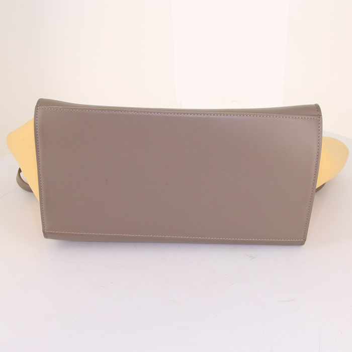 Celine Trapeze medium model handbag in taupe, yellow and white tricolor leather - Detail D5