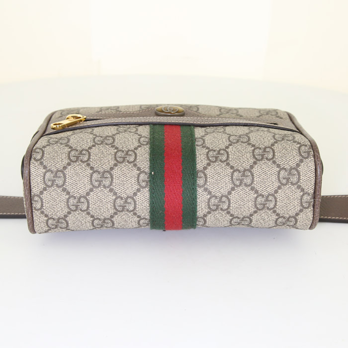 Pochette-ceinture Gucci Ophidia en toile monogram beige et cuir marron - Detail D4