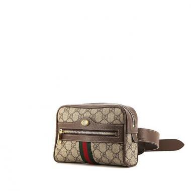 Bolsito-cinturón Gucci Ophidia en lona Monogram beige y cuero marrón