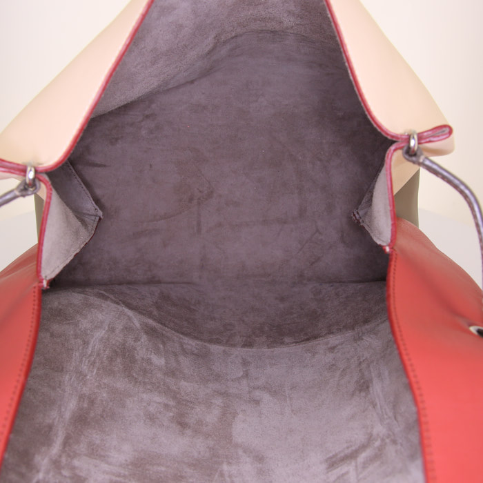 Celine All Soft handbag in taupe, brick red and beige leather - Detail D2