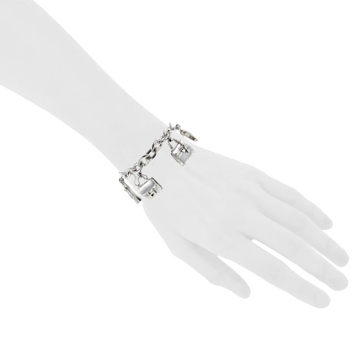 Bracelet époque années 80 Hermès La Ronde des Sacs en argent - Detail D1