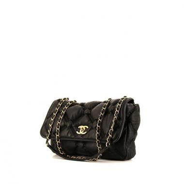Borsa a tracolla Chanel Petit Shopping in tela trapuntata nera