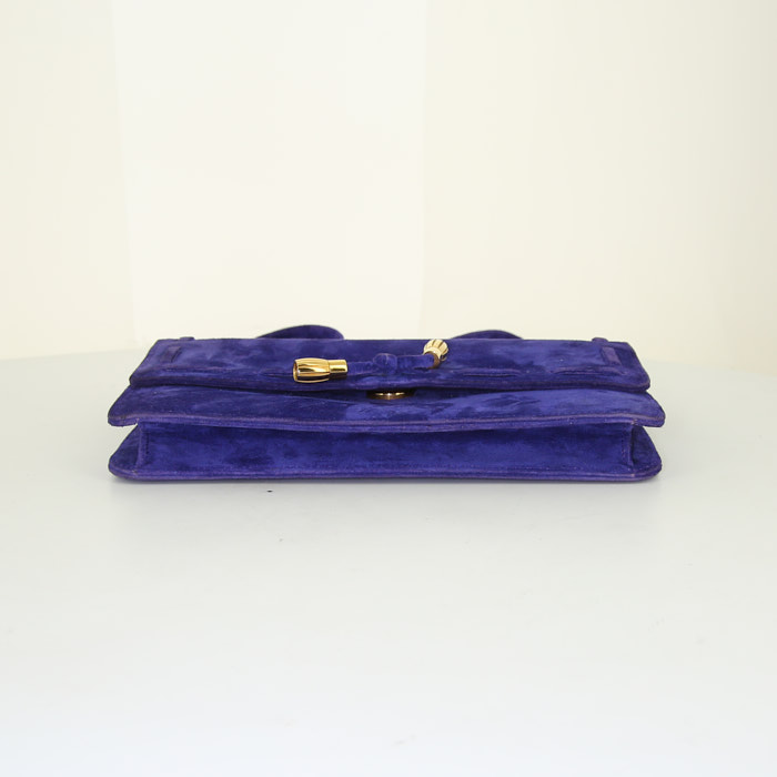 Sac porté épaule ou main Hermès Mocassin en veau doblis violet - Detail D4