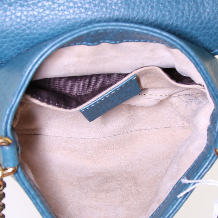 Borsa a tracolla Gucci 1973 modello piccolo in pelle martellata blu verde - Detail D2