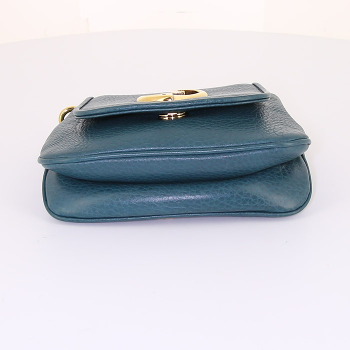 Borsa a tracolla Gucci 1973 modello piccolo in pelle martellata blu verde - Detail D4