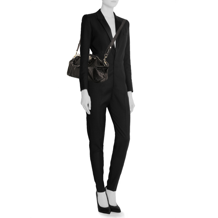 Borsa a tracolla Gucci Bamboo in pelle nera - Detail D2