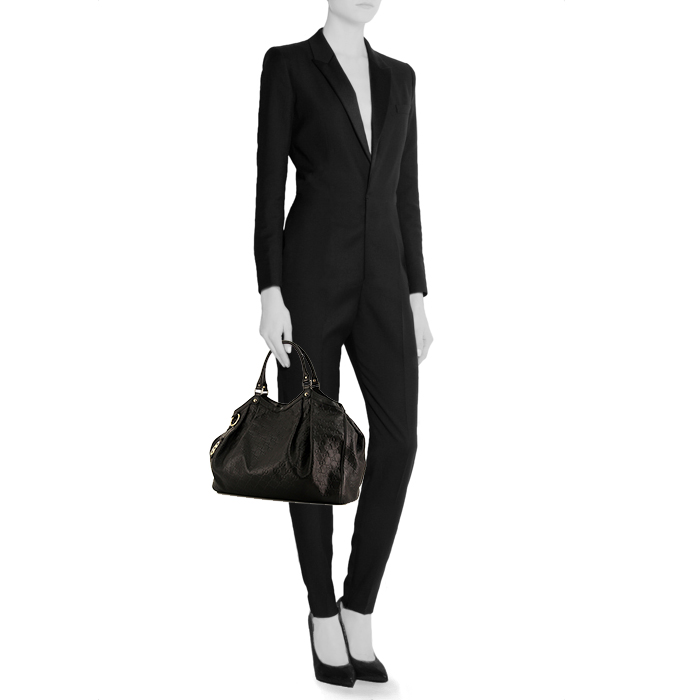 Sac porté épaule ou main Gucci Sukey grand modèle en cuir monogram noir - Detail D1