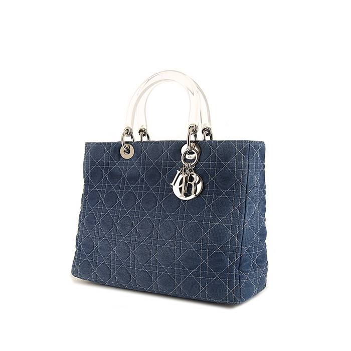 Bolso de mano Dior Lady Dior modelo grande en lona denim azul