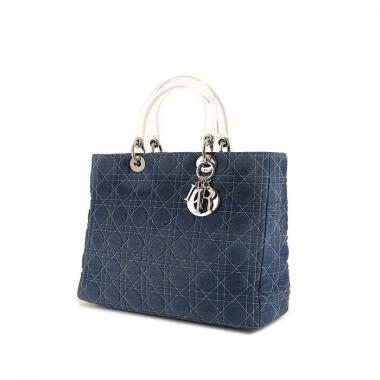 Sac à main Dior Lady Dior grand modèle en toile denim bleue