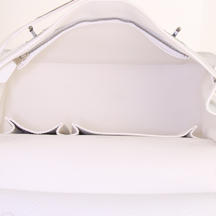 Bolso zurrón Hermes Jypsiere 28 cm en cuero togo blanco - Detail D2