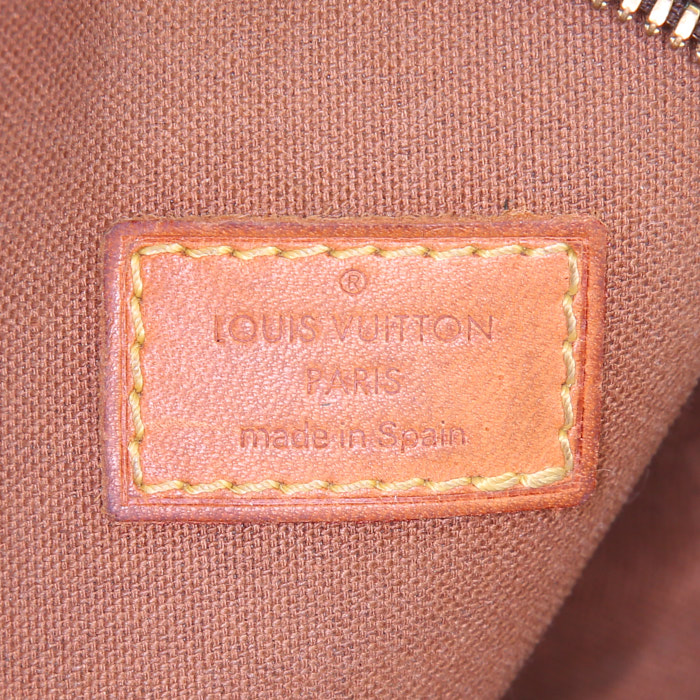 Pochette Louis Vuitton Gange en toile monogram marron et cuir naturel - Detail D3