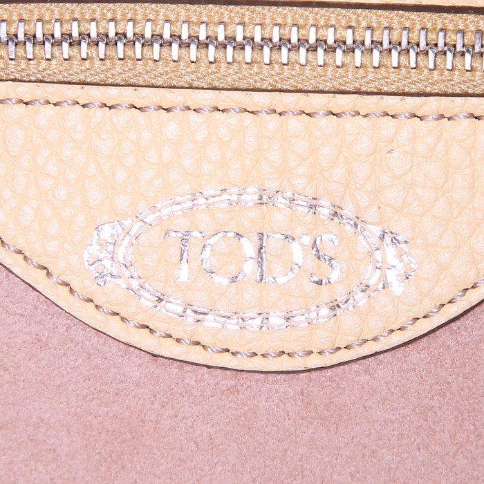 Borsa a tracolla Tod's Joy mini in pelle martellata beige e pelle gialla - Detail D4