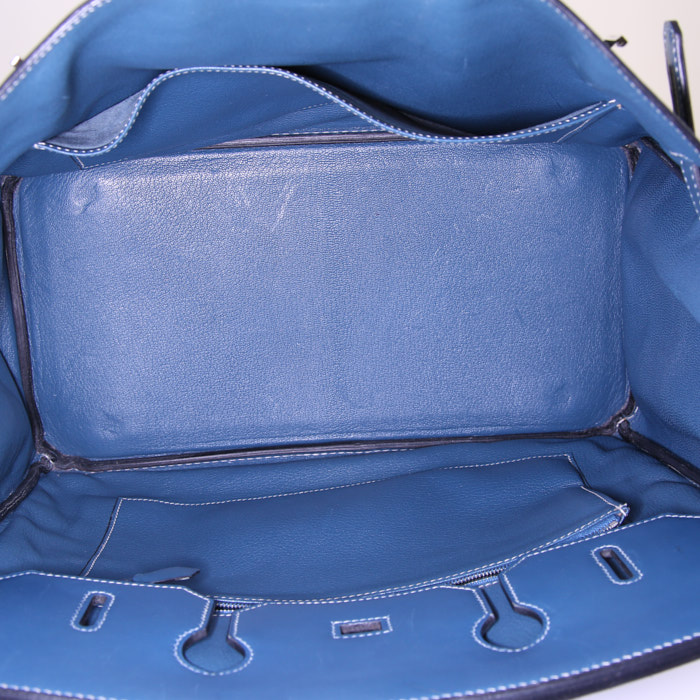 Hermes Birkin 35 cm handbag in blue box leather - Detail D2
