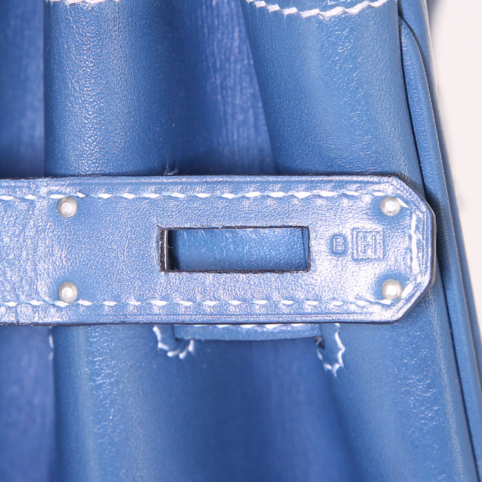 Borsa Hermes Birkin 35 cm in pelle box blu - Detail D4