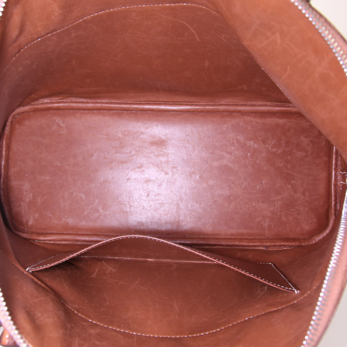 Bolso de mano Hermes Bolide en cuero Barenia marrón y crin beige - Detail D3