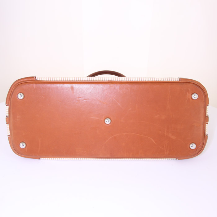 Bolso de mano Hermes Bolide en cuero Barenia marrón y crin beige - Detail D5
