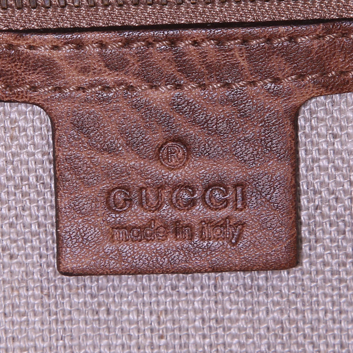 Sac à main Gucci Gucci Vintage en cuir grainé marron et raffia beige - Detail D3
