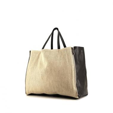 Shopping bag Celine Gusset in tela beige e pelle nera
