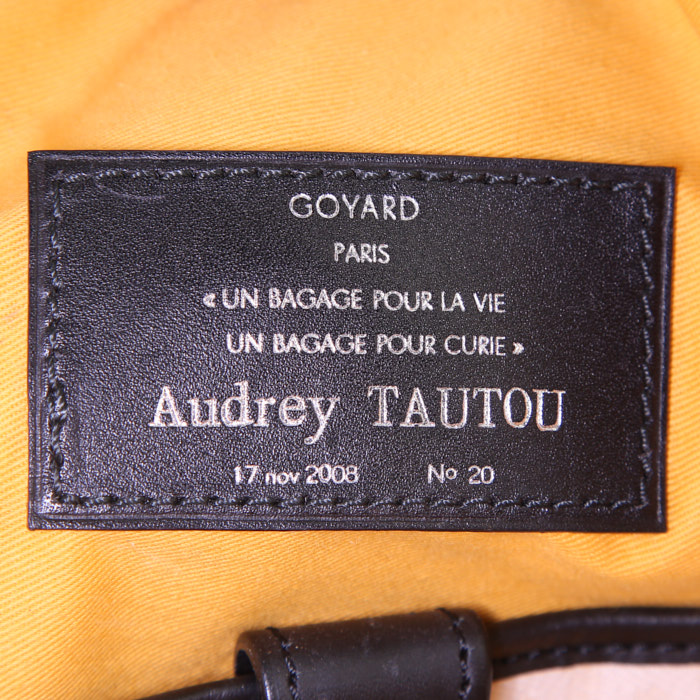 Bolso para llevar al hombro o en la mano Goyard Saint Martin en tela Goyardine negra y cuero negro - Detail D3