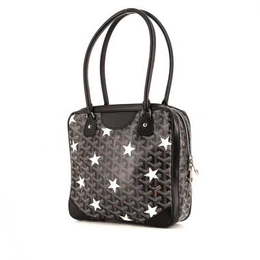 Bolso para llevar al hombro o en la mano Goyard Saint Martin en tela Goyardine negra y cuero negro