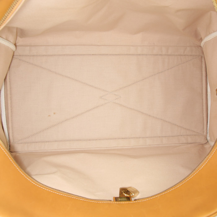 Sac de voyage Hermes Victoria en toile beige et cuir naturel beige - Detail D2
