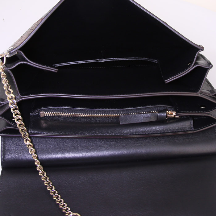 Chloé Faye shoulder bag in orange, blue and brown python and black leather - Detail D2