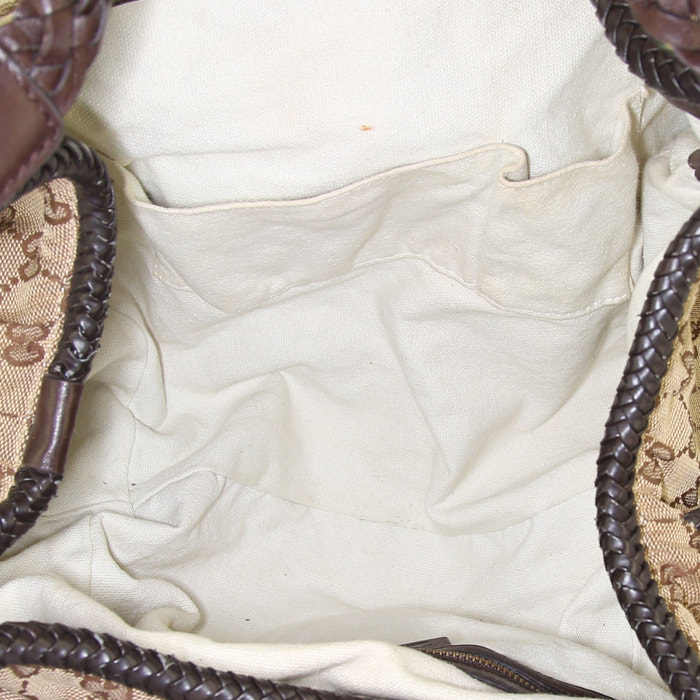 Sac cabas Gucci Marrakech en toile monogram beige et cuir marron - Detail D2