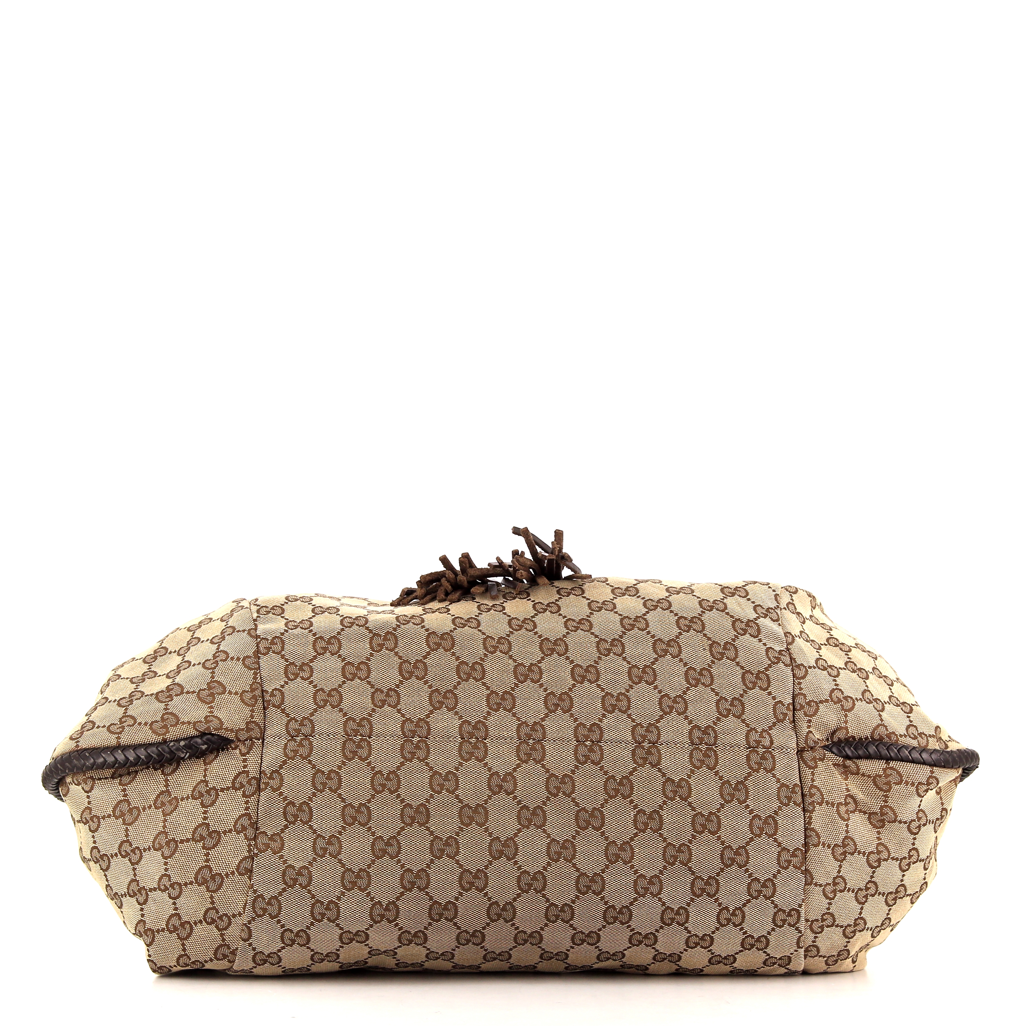 Sac cabas Gucci Marrakech en toile monogram beige et cuir marron - Detail D4