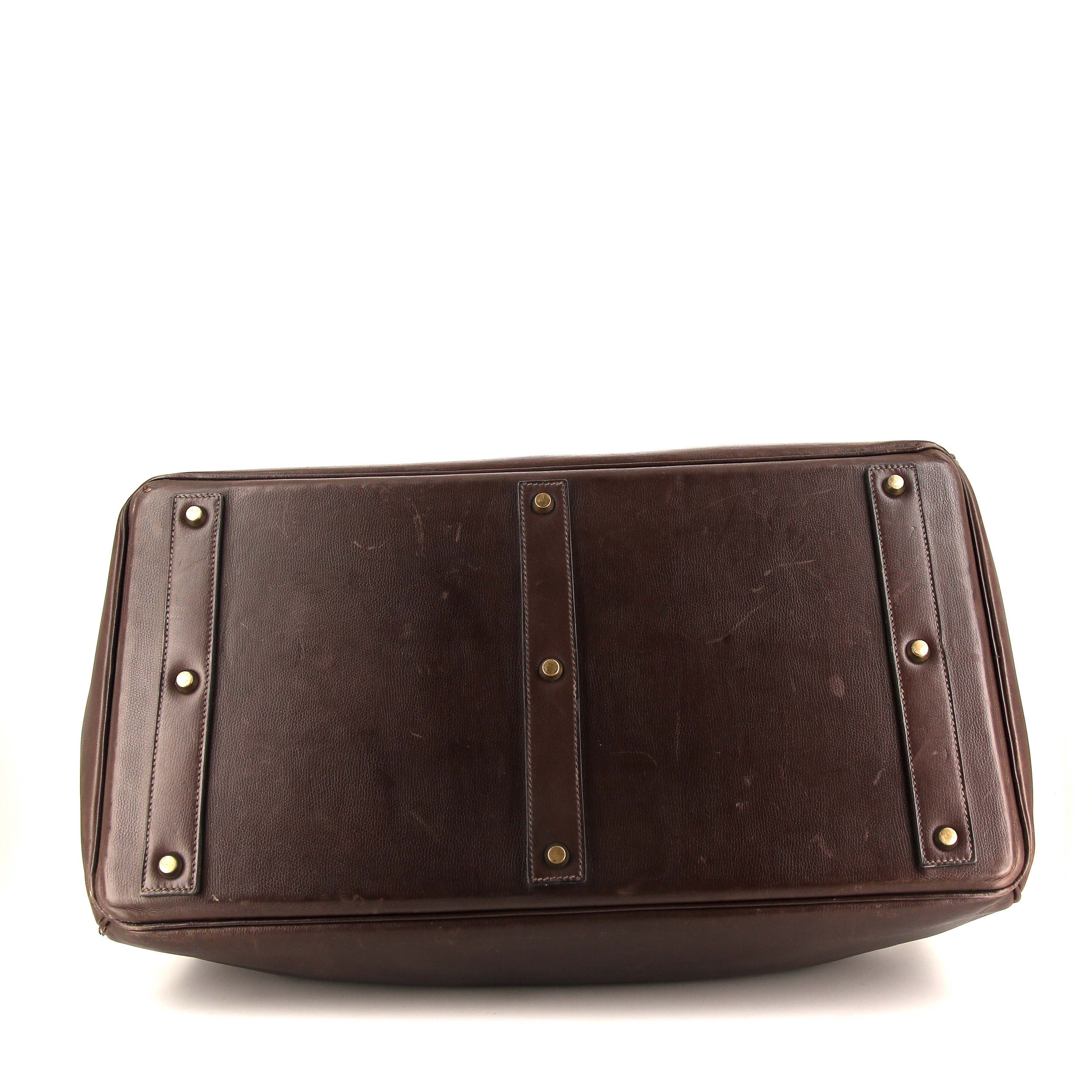 Bolsa de viaje Hermes Haut à Courroies - Travel Bag en cuero granulado marrón - Detail D5