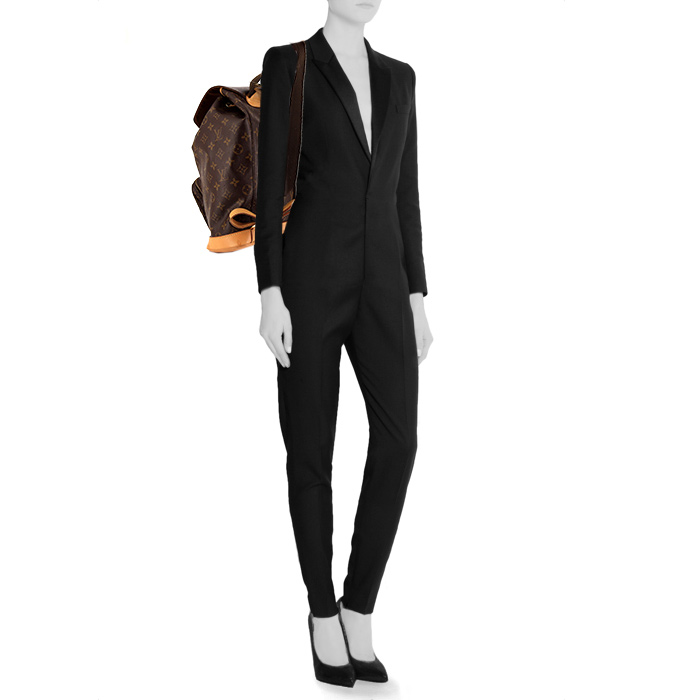 Louis Vuitton Montsouris Backpack backpack in brown monogram canvas and natural leather - Detail D1