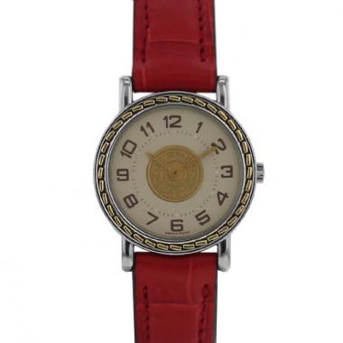 Montre Hermes Sellier en acier et plaqué or Vers  1990