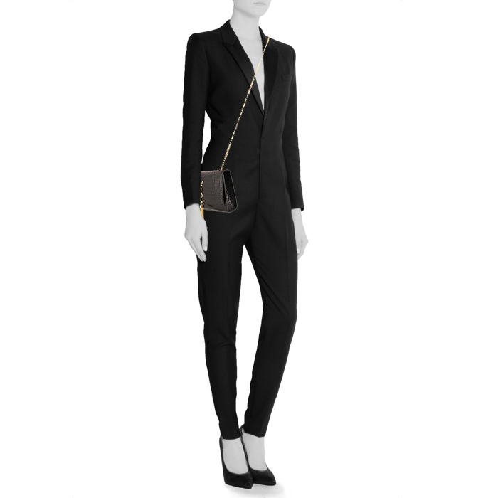 Bolso bandolera Saint Laurent Kate modelo pequeño en cuero negro - Detail D1