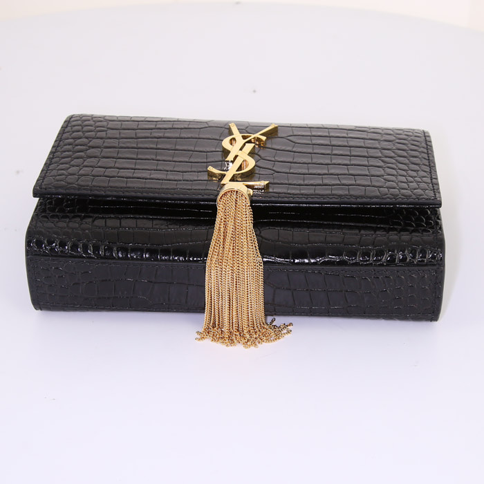 Borsa a tracolla Saint Laurent Kate modello piccolo in pelle nera simil coccodrillo - Detail D4