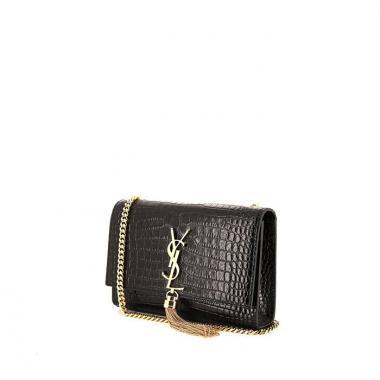 Borsa a tracolla Saint Laurent Kate modello piccolo in pelle nera simil coccodrillo
