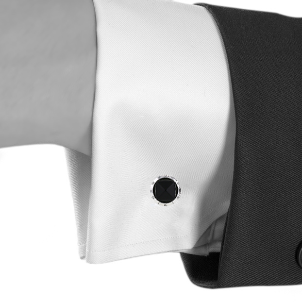 Cartier Pasha pair of cufflinks in silver and onyx - Detail D1