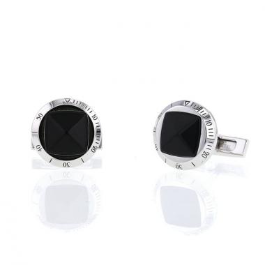Paire de boutons de manchette Cartier Pasha en argent et onyx