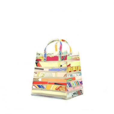 Bolso de mano Hermès Cas du Sac modelo pequeño en material sintético blanquecino y seda multicolor