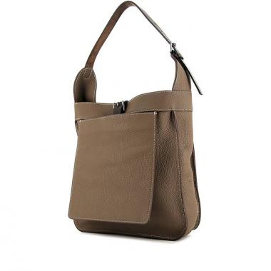 Borsa a spalla Hermes Marwari in pelle togo etoupe e pelle naturale marrone