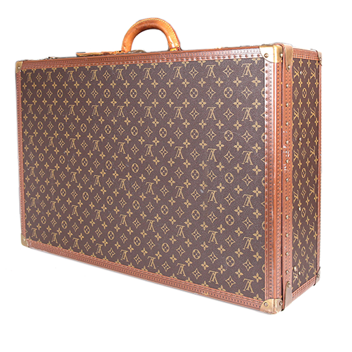 Louis Vuitton Alzer 75 suitcase in monogram canvas and natural leather - Detail D1