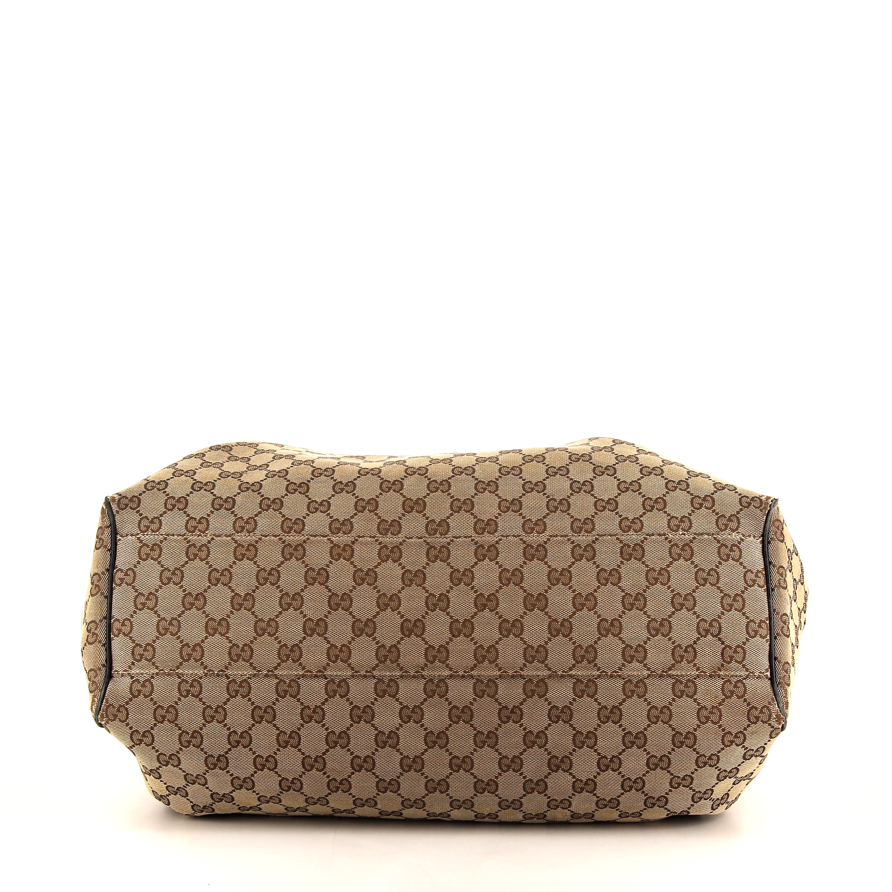 Borsa da spalla o a mano Gucci Sukey modello grande in tela monogram beige e pelle marrone - Detail D3