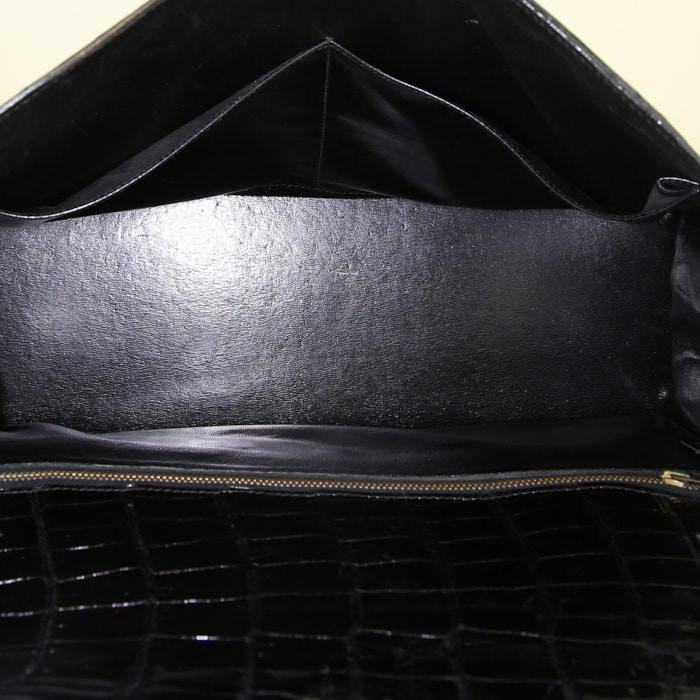 Bolso de mano Hermes Kelly 35 cm en cocodrilo porosus negro - Detail D2