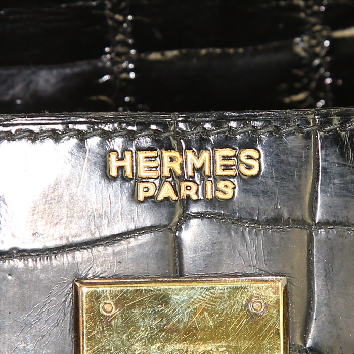 Hermes Kelly 35 cm handbag in black porosus crocodile - Detail D3