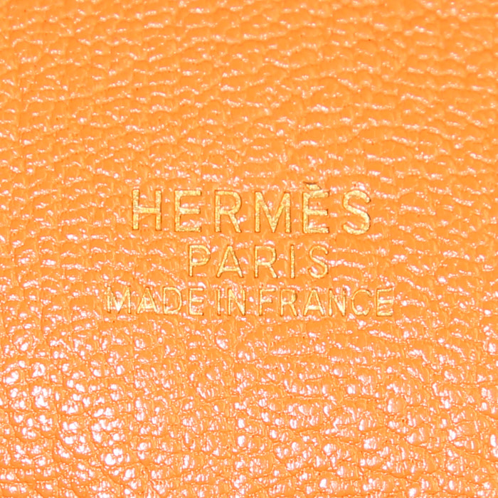 Bolso de mano Hermes Plume en cuero epsom marrón y junco naranja - Detail D4