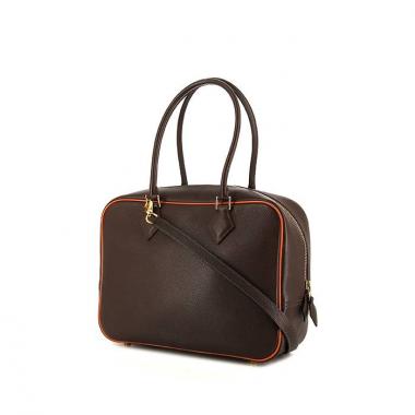 Borsa Hermes Plume in pelle Epsom marrone e profili arancioni