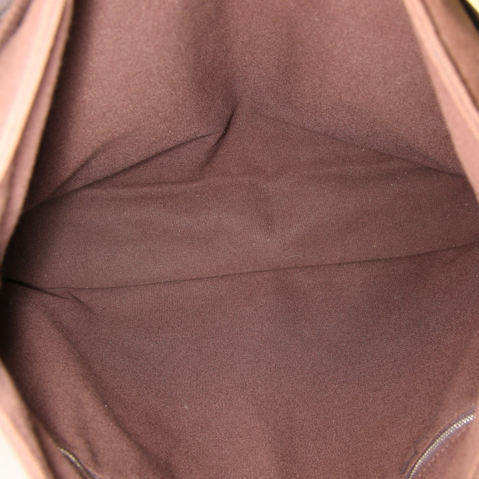 Bolso Cabás Hermes Troca en lona marrón y cuero marrón - Detail D2
