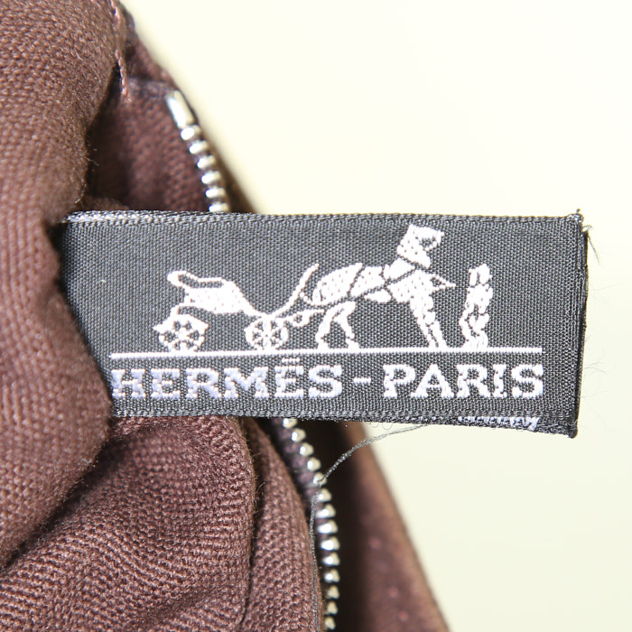 Shopping bag Hermes Troca in tela marrone e pelle marrone - Detail D3