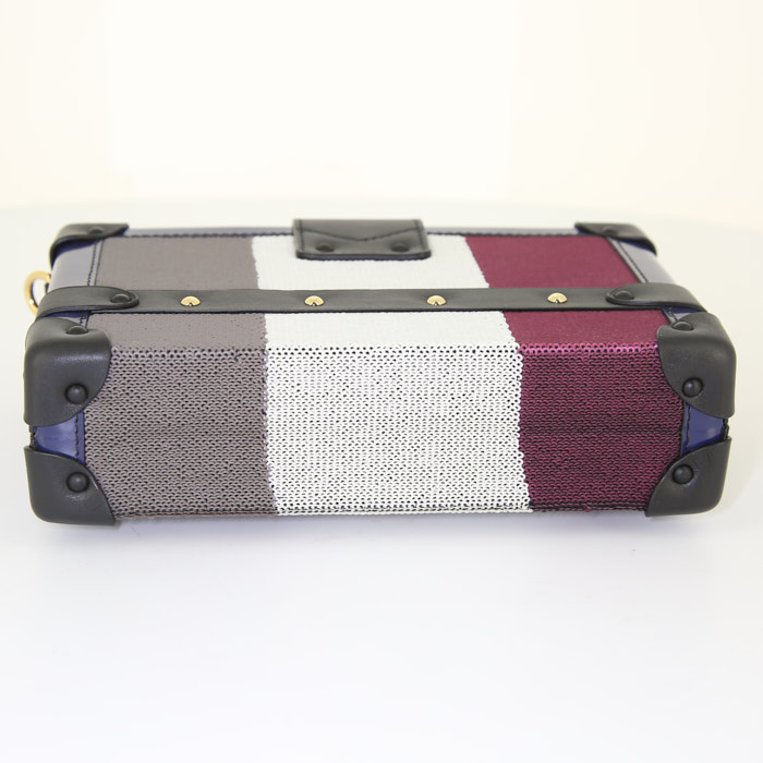 Louis Vuitton Petite Malle shoulder bag in pink, white, grey, black and gold paillette and black leather - Detail D4