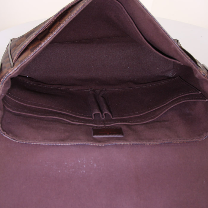 Bolso bandolera Louis Vuitton Messenger en lona a cuadros ébano y cuero marrón - Detail D2